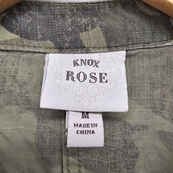 Knox Rose Womens M Open Front Green Camo Utility Jacket Roll Tab Sleeve - Picture 3 of 8